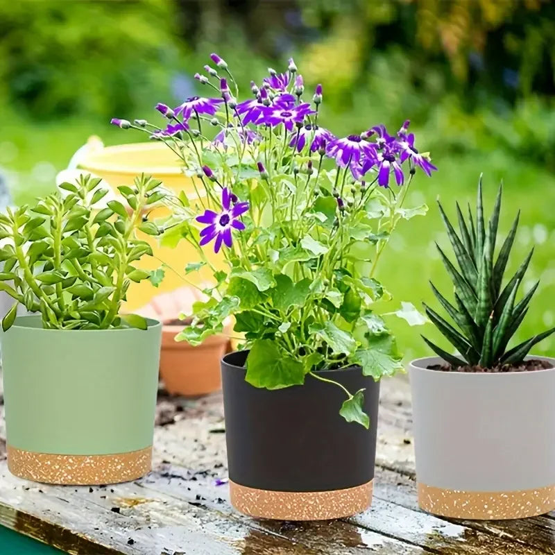 4.7in Indoor Plant Pots Set with Drainage & Base, 2pcs