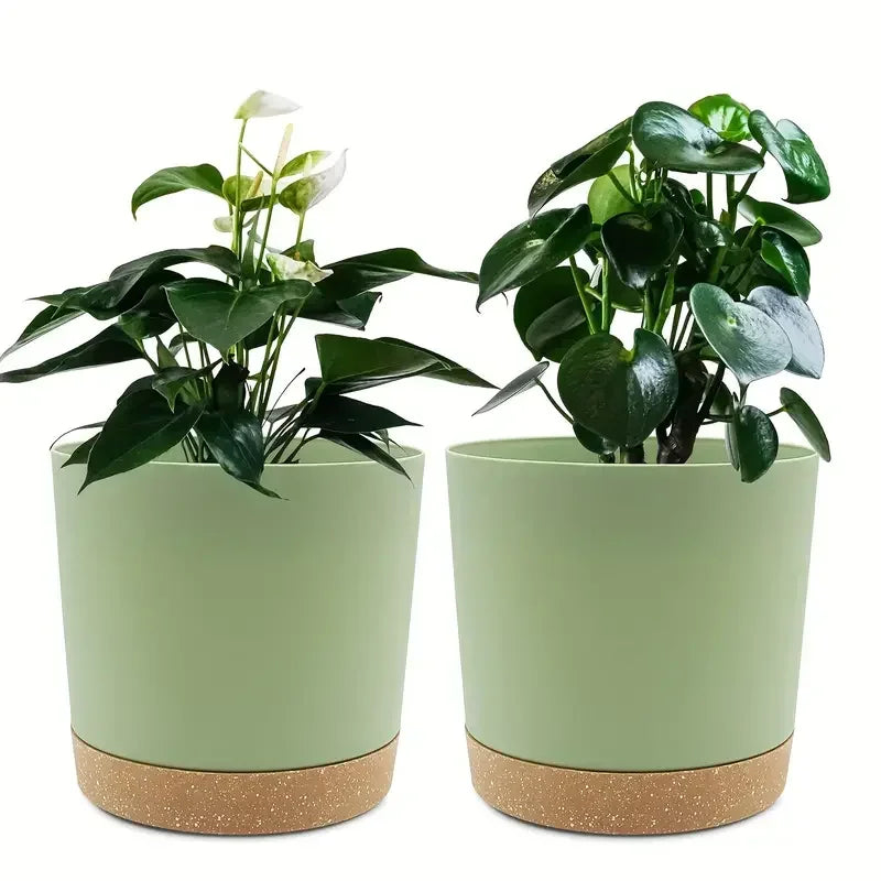 4.7in Indoor Plant Pots Set with Drainage & Base, 2pcs